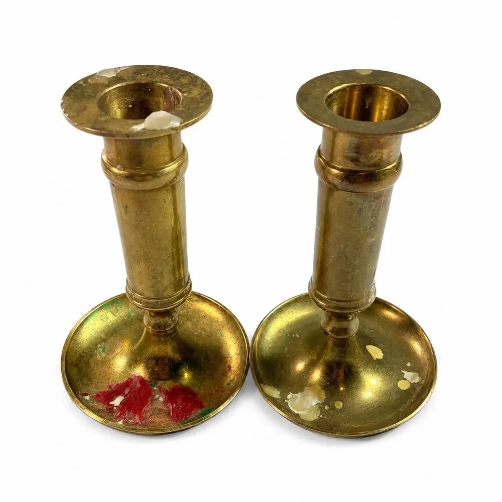 Vintage Solid Brass Candlestick Holders Pair 5